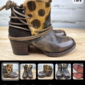 Freebird by Steven Casey Leopard Brown Leather Ankle Booties Boots Sz 7